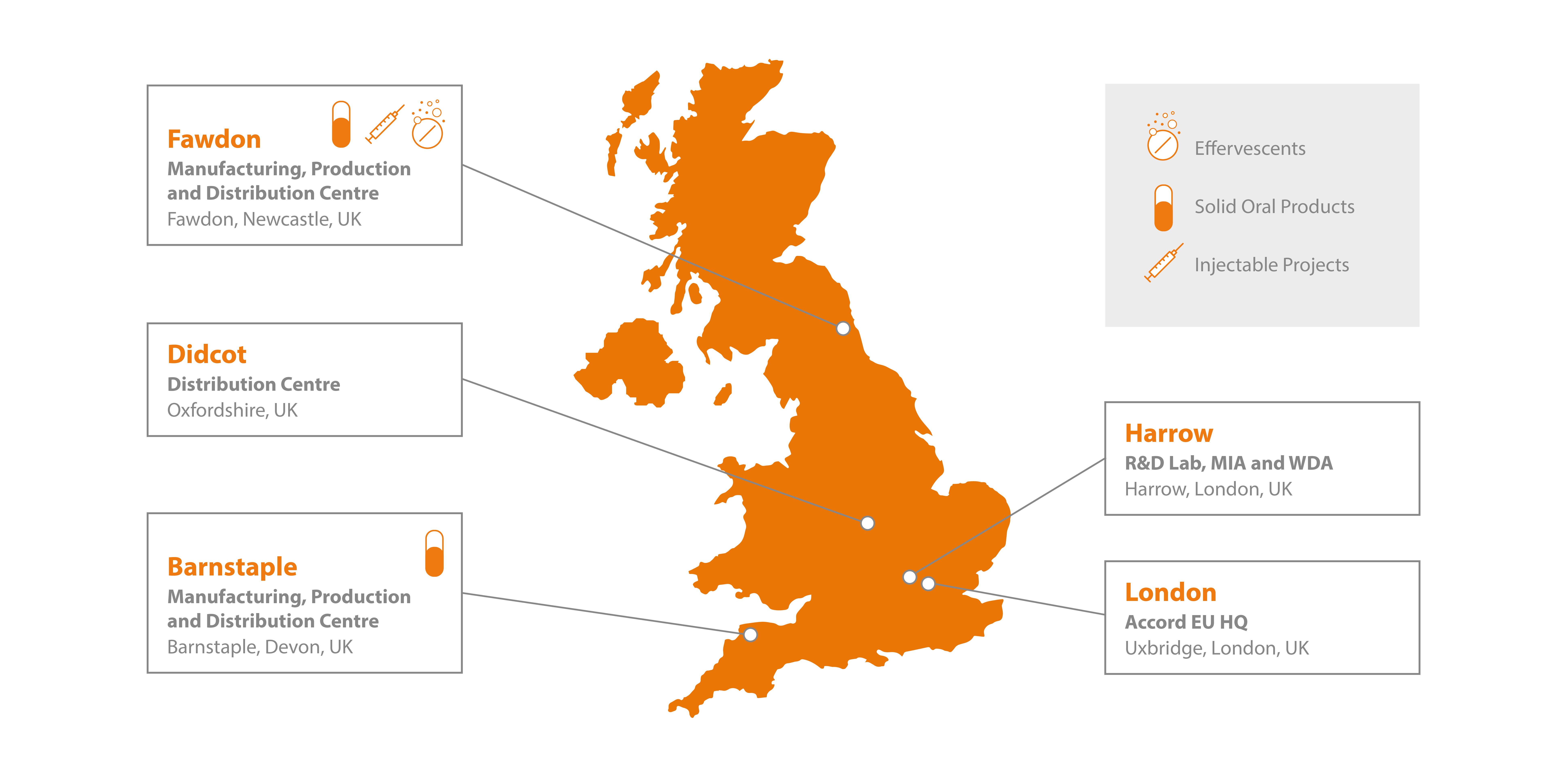 UK Map with 5 Sites